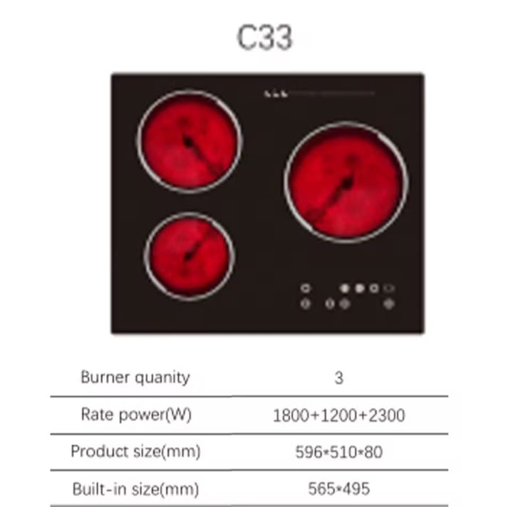 C33 3-Burner Ceramic & Induction Hob – 5300W Built-In Cooktop