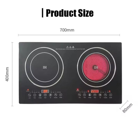 2-in-1 Dual Induction & Infrared Ceramic Hob – Built-In Touch Glass Cooktop
