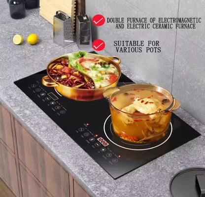 2-in-1 Dual Induction & Infrared Ceramic Hob – Built-In Touch Glass Cooktop