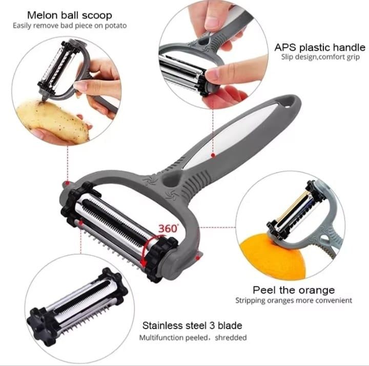 3-in-1 Rotating Multi-Blade Vegetable Peeler – Peel, Shred & Grate