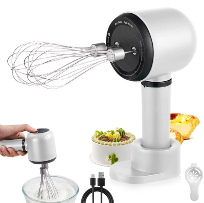 Wireless Twin-Head Electric Hand Mixer – 1200mAh USB-C Rechargeable Egg Beater