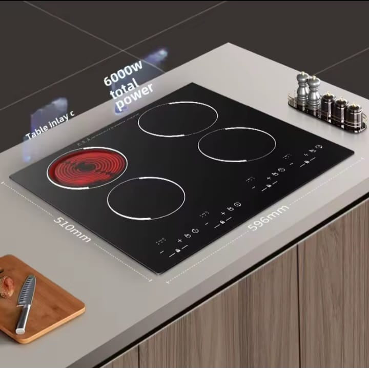 6000W 4-Burner Ceramic Induction Hob – Premium Built-In Cooktop with 7-Layer Safety