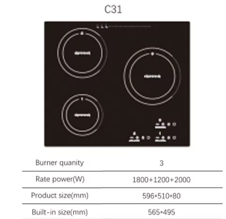 C33 3-Burner Ceramic & Induction Hob – 5300W Built-In Cooktop