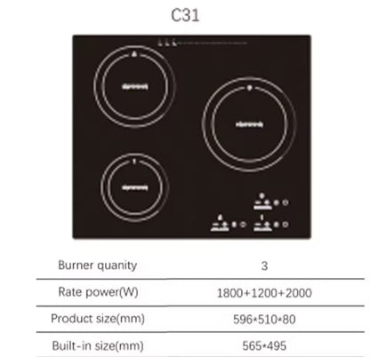 C33 3-Burner Ceramic & Induction Hob – 5300W Built-In Cooktop