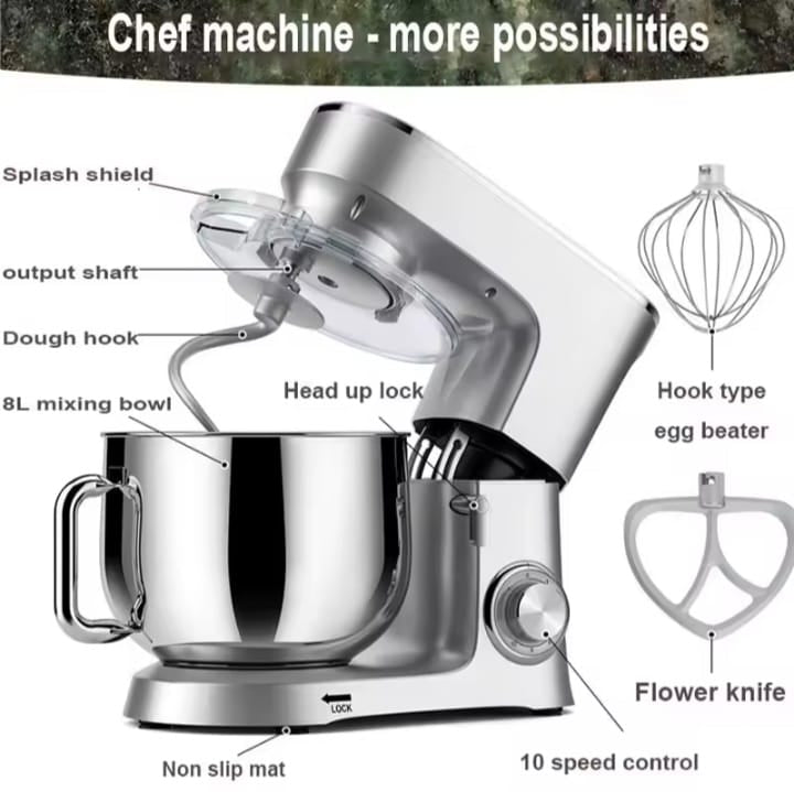 8L Professional Stand Mixer – 10-Speed Chef Machine