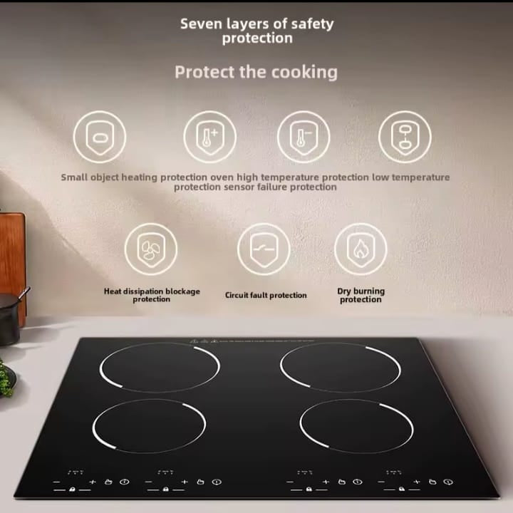 6000W 4-Burner Ceramic Induction Hob – Premium Built-In Cooktop with 7-Layer Safety