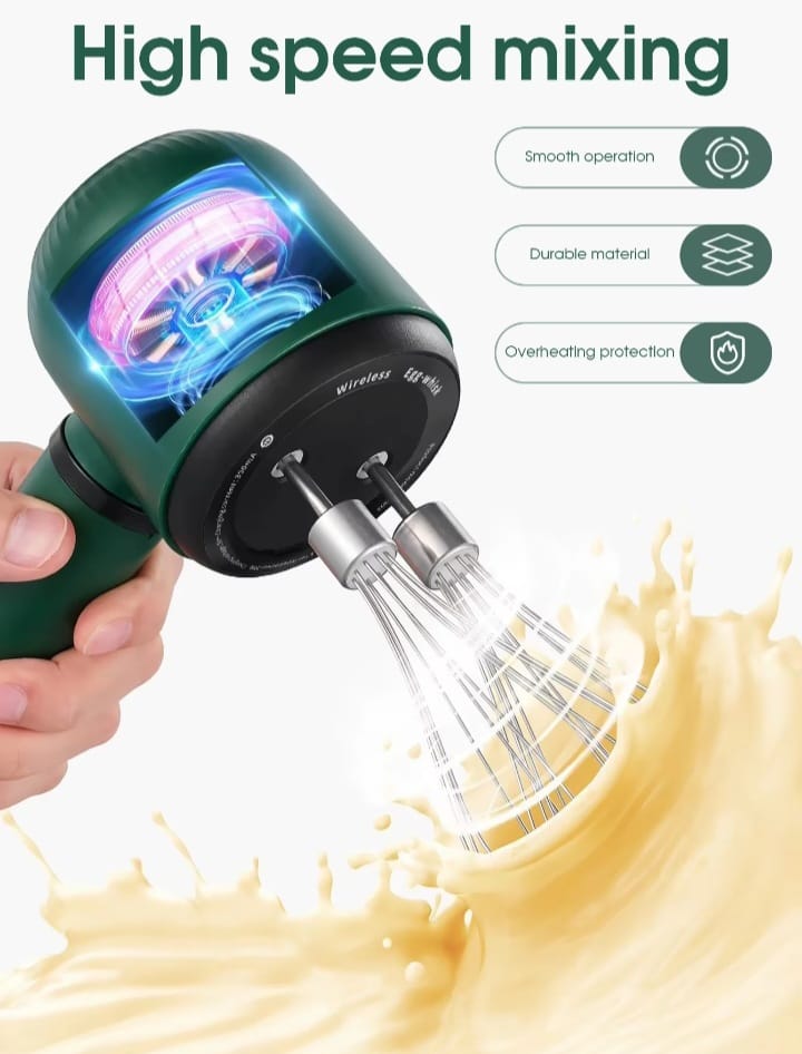 Wireless Twin-Head Electric Hand Mixer – 1200mAh USB-C Rechargeable Egg Beater