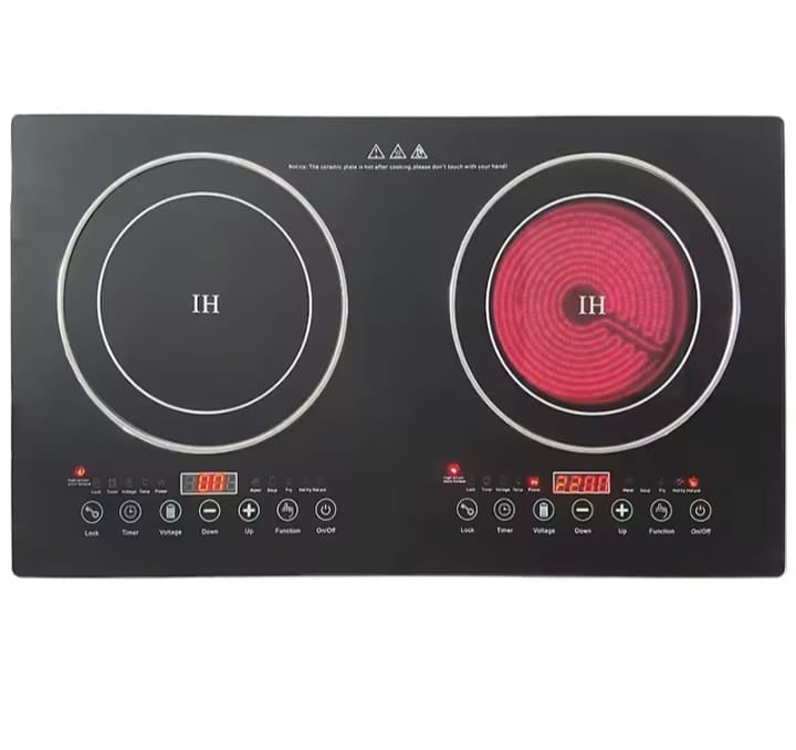 2-in-1 Dual Induction & Infrared Ceramic Hob – Built-In Touch Glass Cooktop