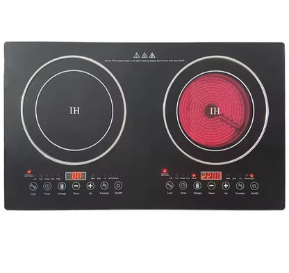 2-in-1 Dual Induction & Infrared Ceramic Hob – Built-In Touch Glass Cooktop