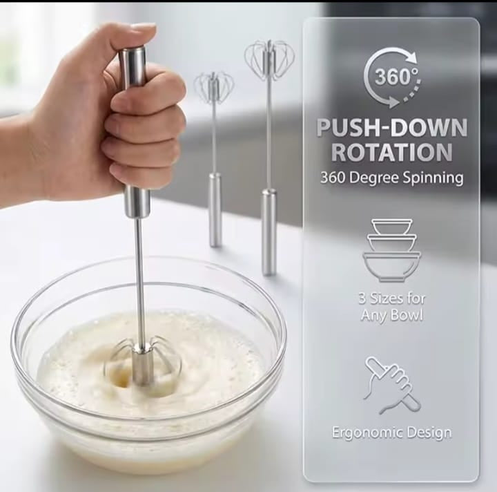 3-Piece Stainless Steel Hand Whisk Set – Long, Medium & Short