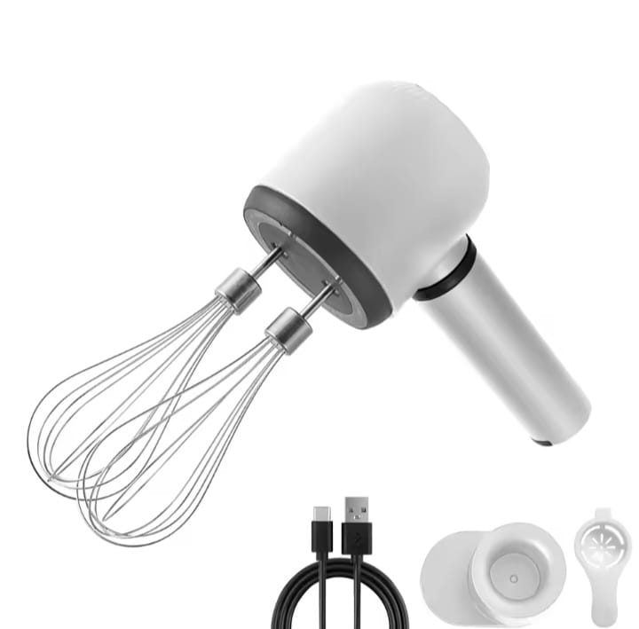 Wireless Twin-Head Electric Hand Mixer – 1200mAh USB-C Rechargeable Egg Beater