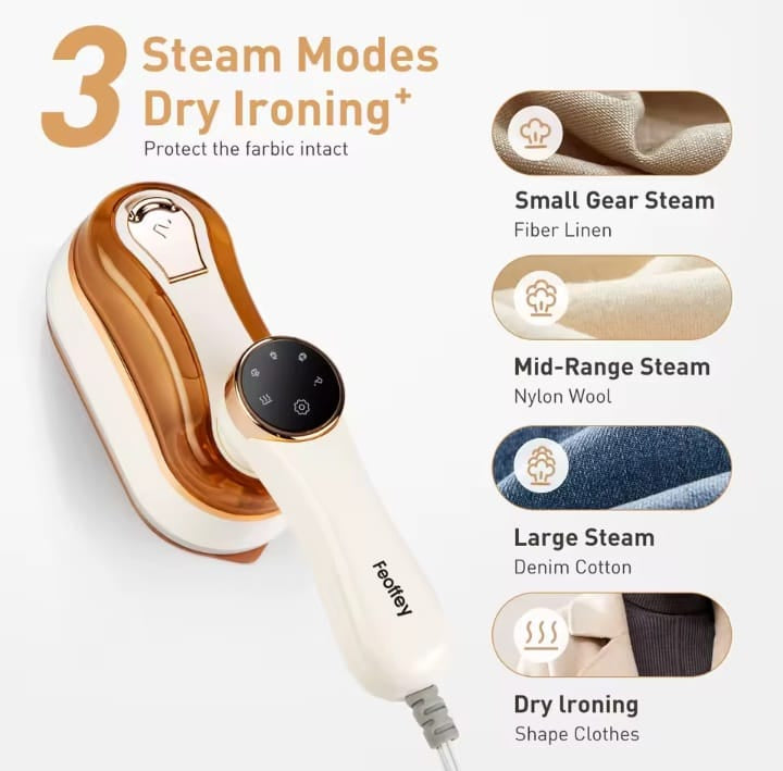 Feoffey 1200W LCD Steam Iron – 3-Mode Handheld Garment Steamer